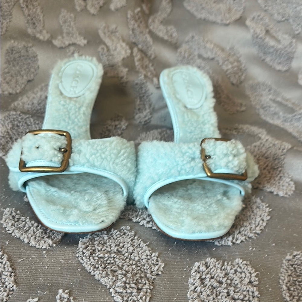Coach Fur Blue Heels with Metallic Buckle - Picture 3 of 4